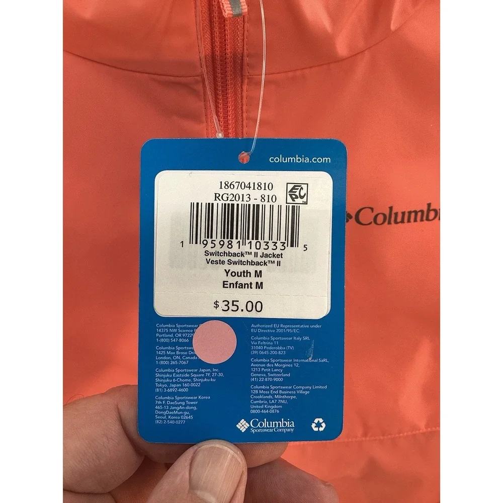 NEW Youth‎ Columbia Switchback II Waterproof Hooded Rain Jacket Medium  Peach